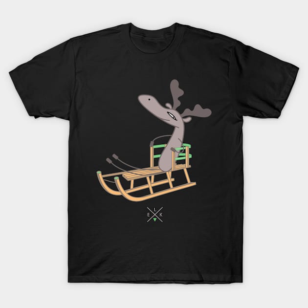 Funny moose is sledding T-Shirt by spontania